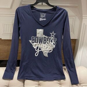 BG:  Dallas Cowboys T-Shirt Women’s M Navy Long Sleeve V-Neck 100% Cotton